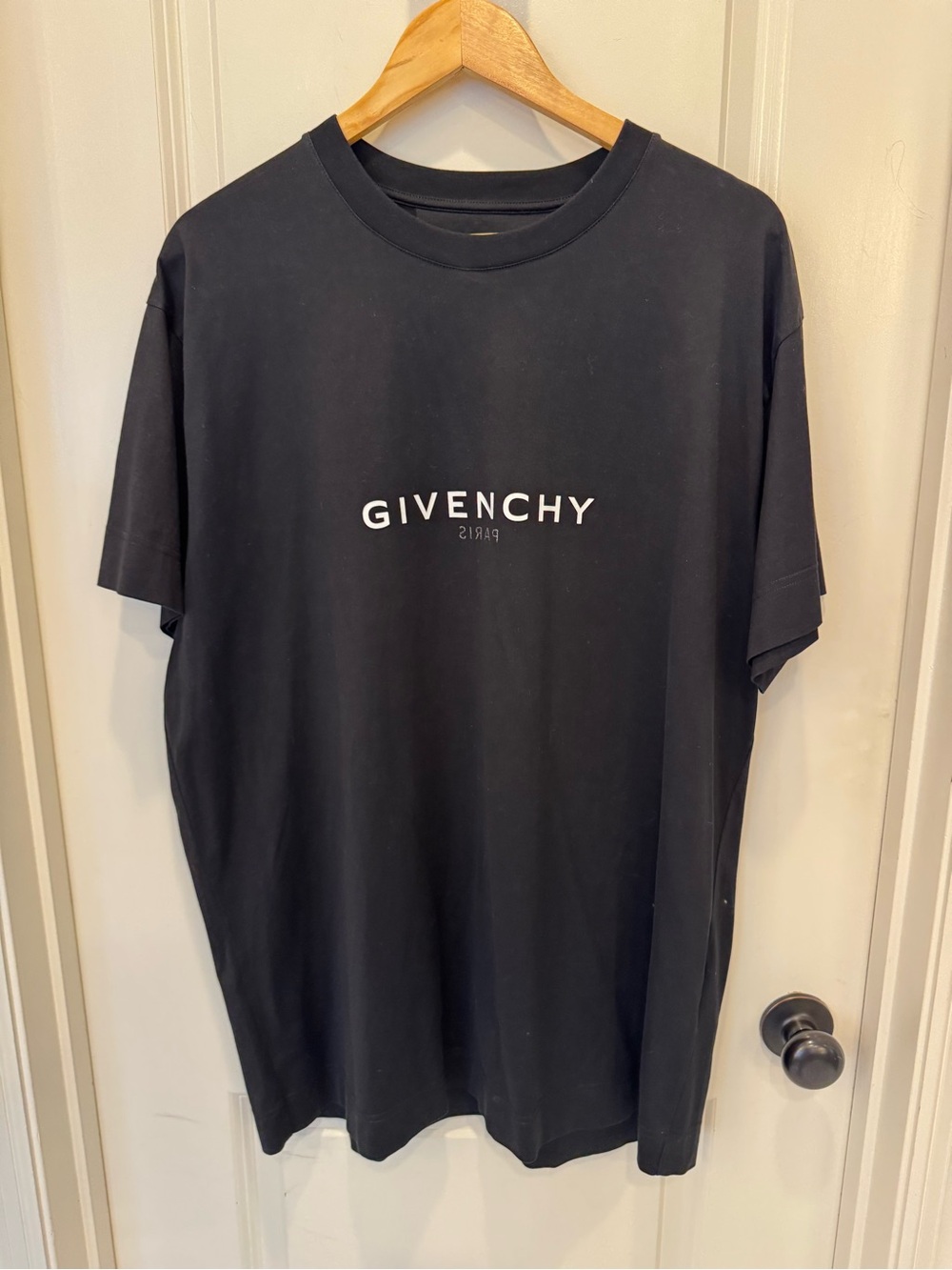 Men’s Givenchy Black Short-Sleeve Logo Tee with White Text